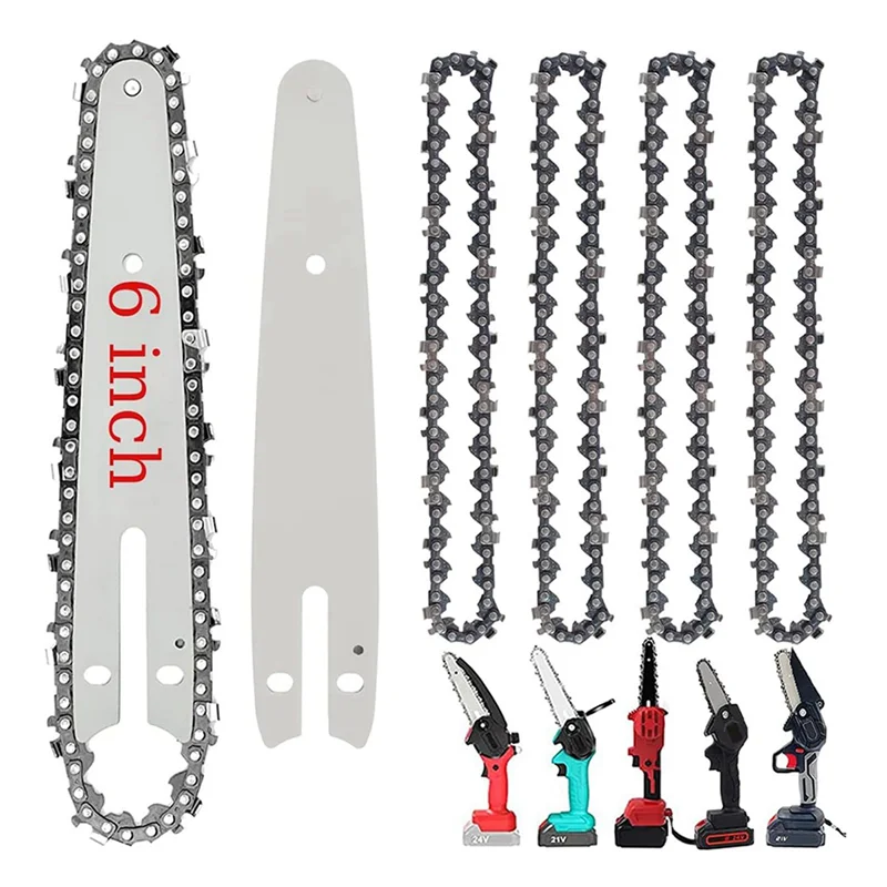 AC88-10 Pieces 6 Inch Mini Chainsaw Chain With 4 Pcs Replacement Saw Chain Bar For Cordless Electric Portable Mini Chainsaw