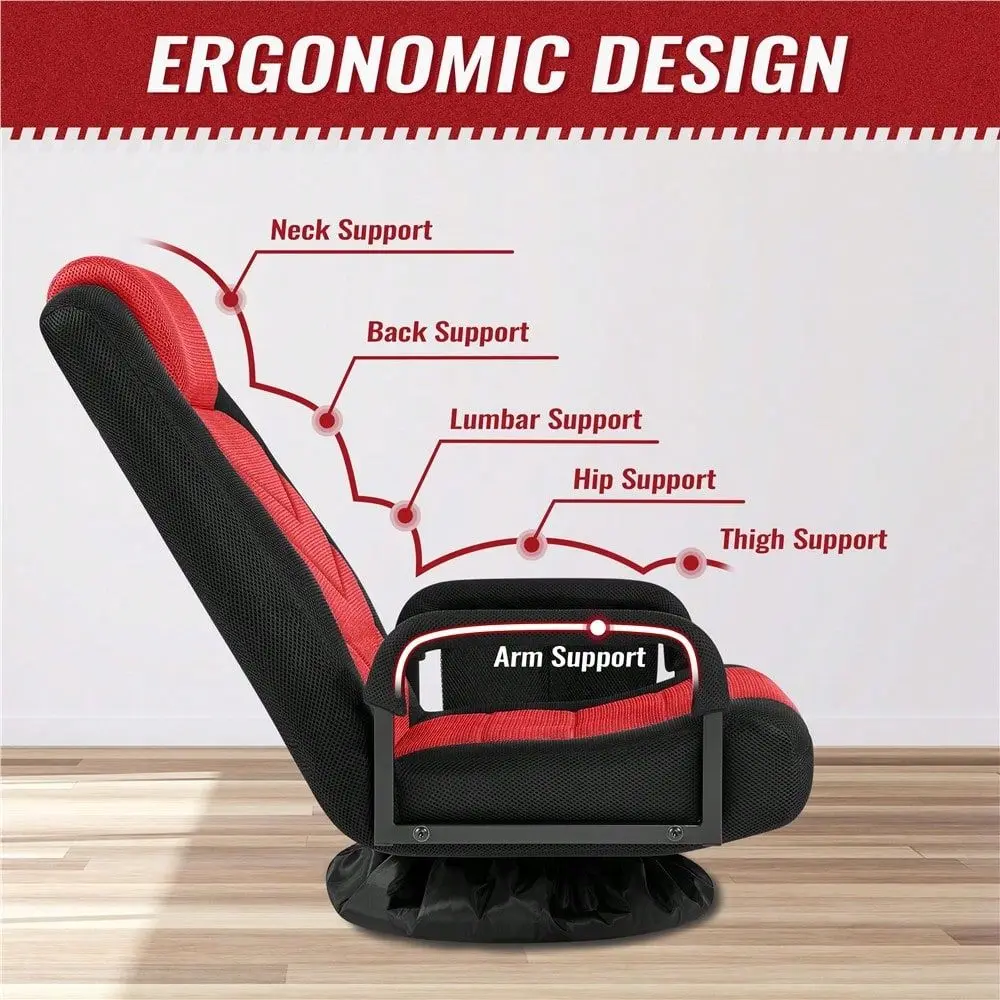 1PC Swivel Gaming Floor Chair With Adjustable Recline, Armrests, And Folding Design For Living Room Bedroom Game Room Study, Bl