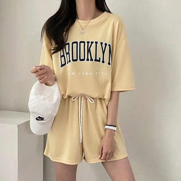 Short Sleeved Shorts Women\'s Two-piece Suit Women New Summer Fashion Casual Sportswear Cotton Loose