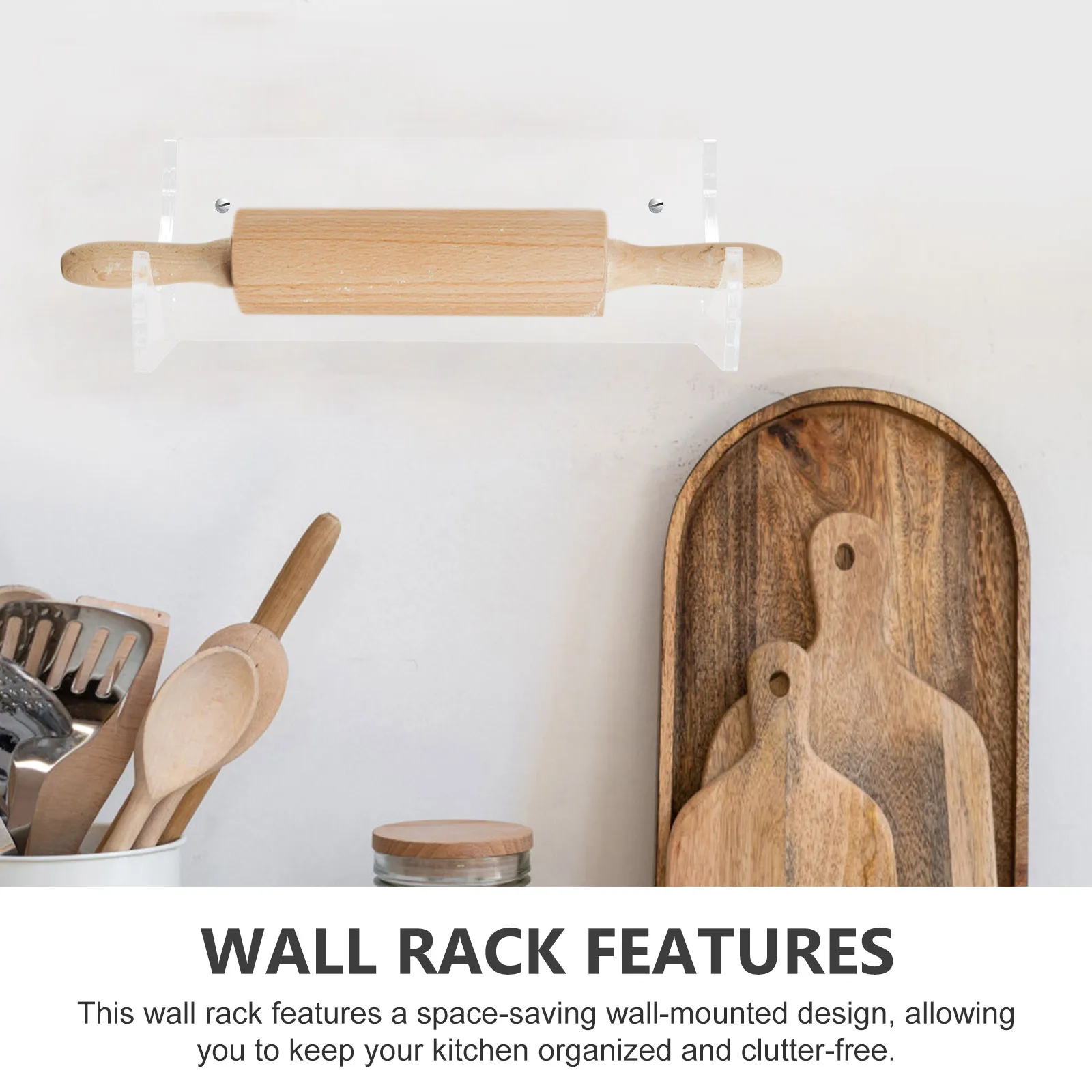 

2pcs Rolling Pin Holder Wall Mount Acrylic Display Rack Space-Saving Transparent Kitchen Storage Organizer for Rolling