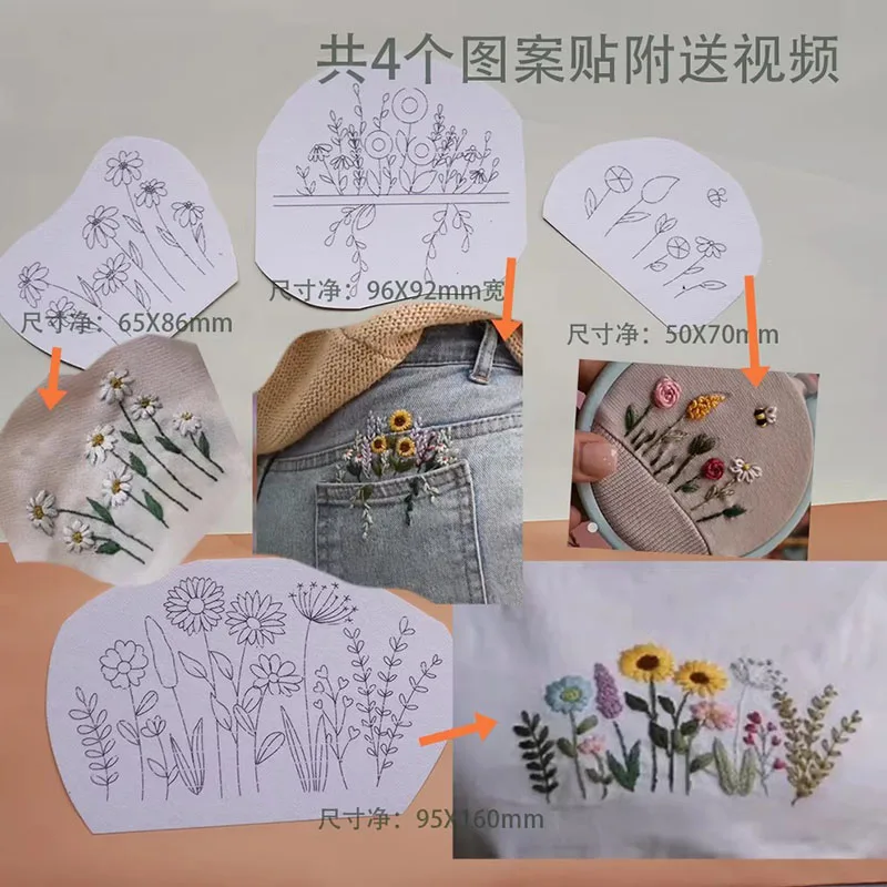 

Водорастворимый самоклеящийся набор для вышивания: бумага с принтом и нитками для самостоятельного изготовления, создание термоаппликаций, которые можно смыть.