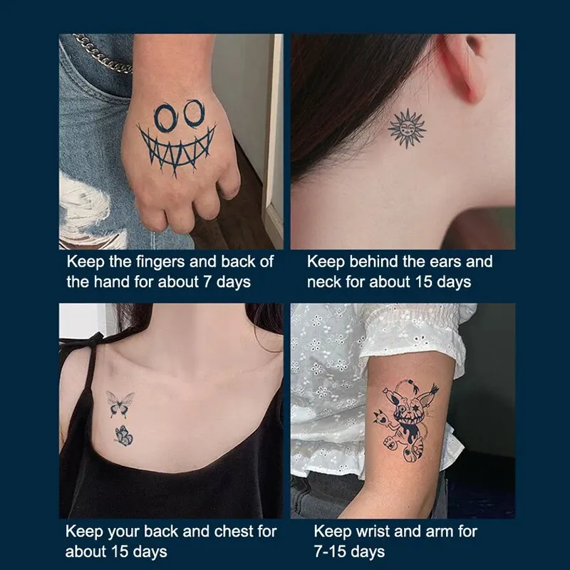 30pcs adesivi per tatuaggi a base di erbe semipermanenti per cartoni animati per adesivi per stampa a trasferimento d'acqua monouso impermeabili da donna