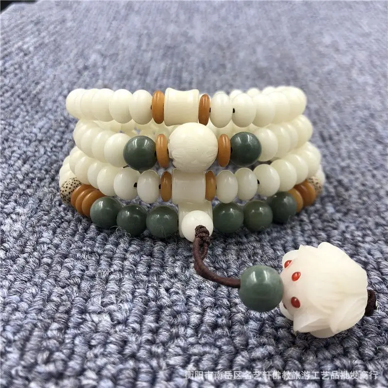 Original Design108White Corypha Umbraculifea Apple Orchard Bracelet with Duobao Bodhi Root Lotus Bodhi Pendant