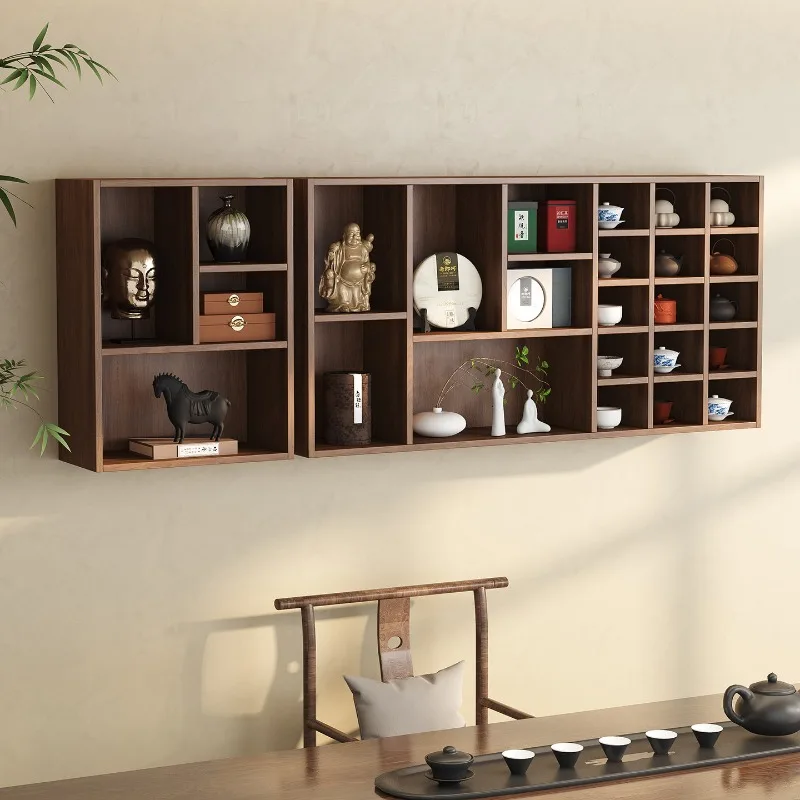 Solid wood hanging cabinet Wall cabinet Multifunctional wall-mounted Bogu rack Wall-mounted tea set storage rack Duobao Pavilion