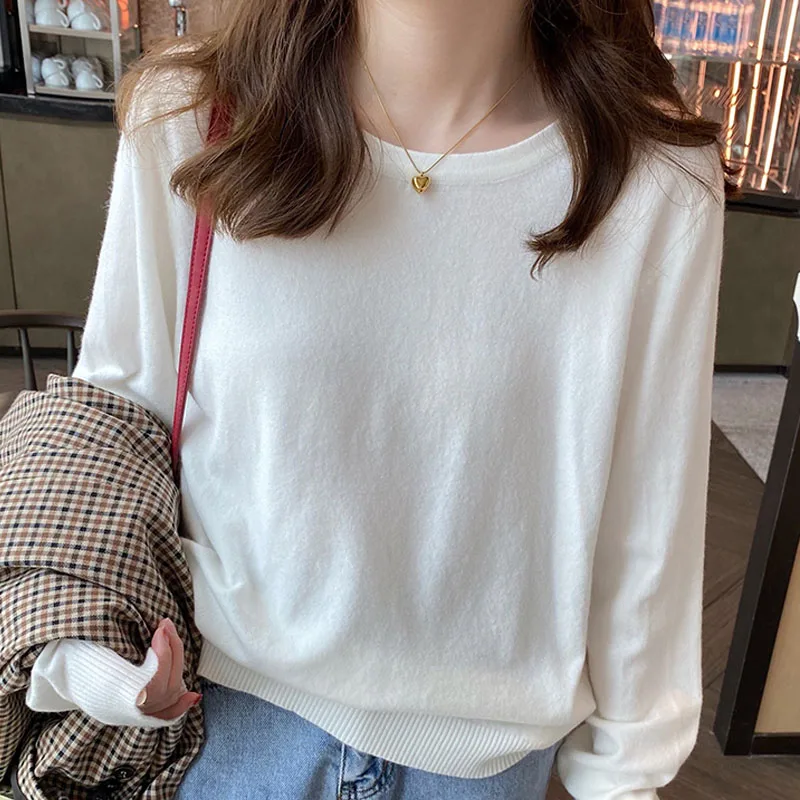 

Knitted Sweater Women Pullovers New Long Sleeve Sueters De Mujer Knit Sweater Pullover Women Tops Black O-Neck Knitwears Q3210