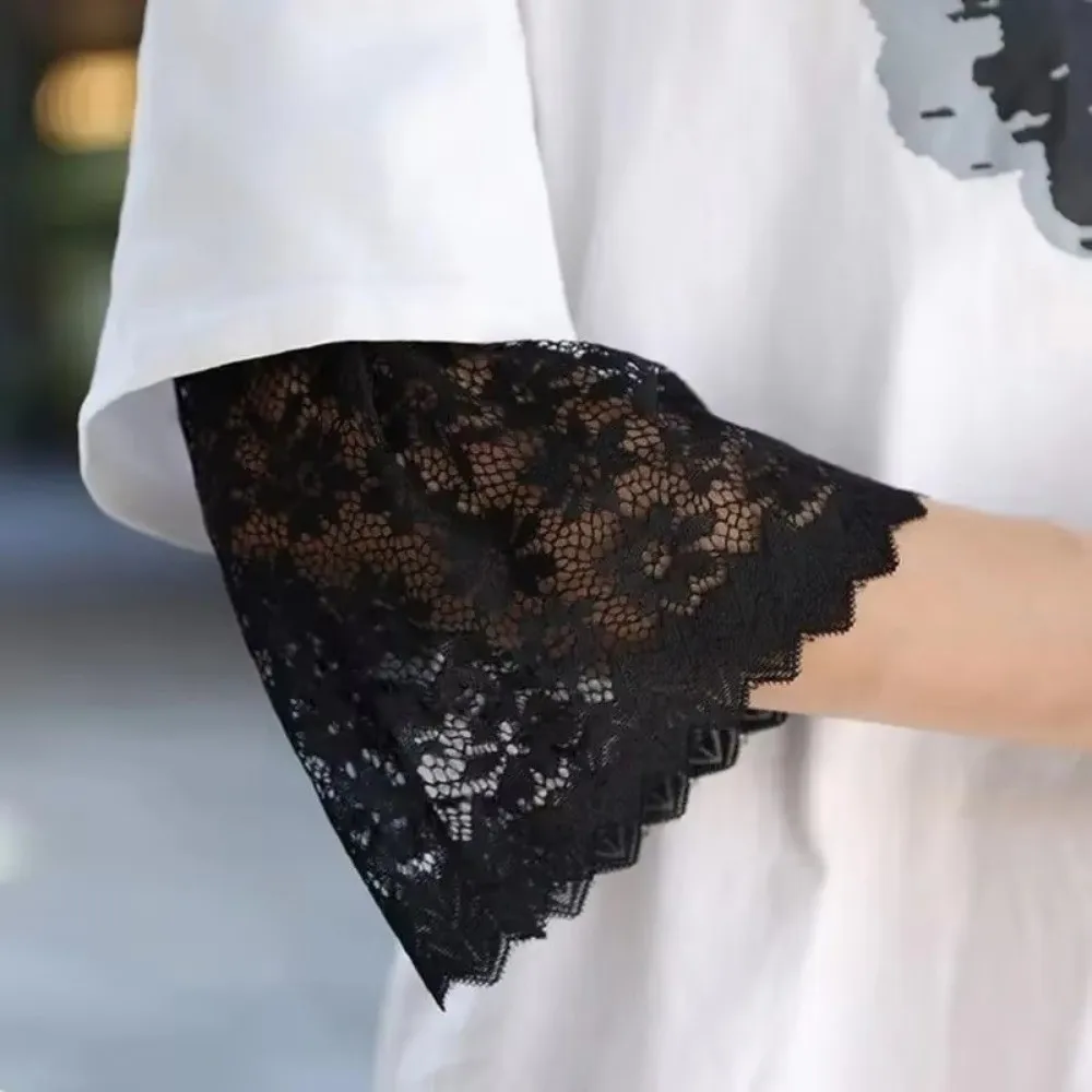 Fashion Soft Lace Sleeves Elastic Wrist Breathable Decorative Cuffs Solid Color Mesh Bell Sleeves for Casual Outfits