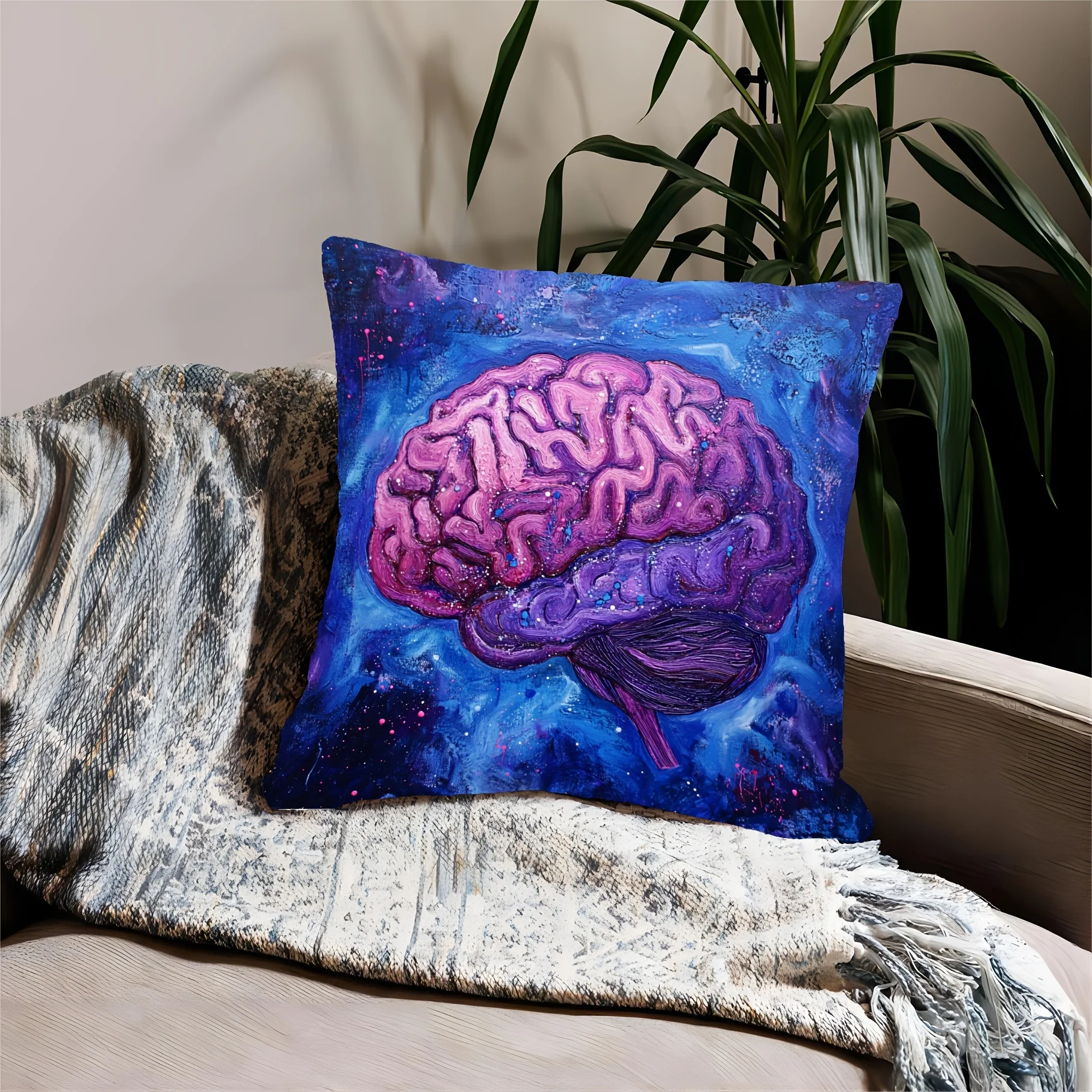 Cosmic Brain Galaxy Pillowcase Space Art Throw Cushion for Bedroom Decor Unique Anatomy Science Mind Gift 40x40cm