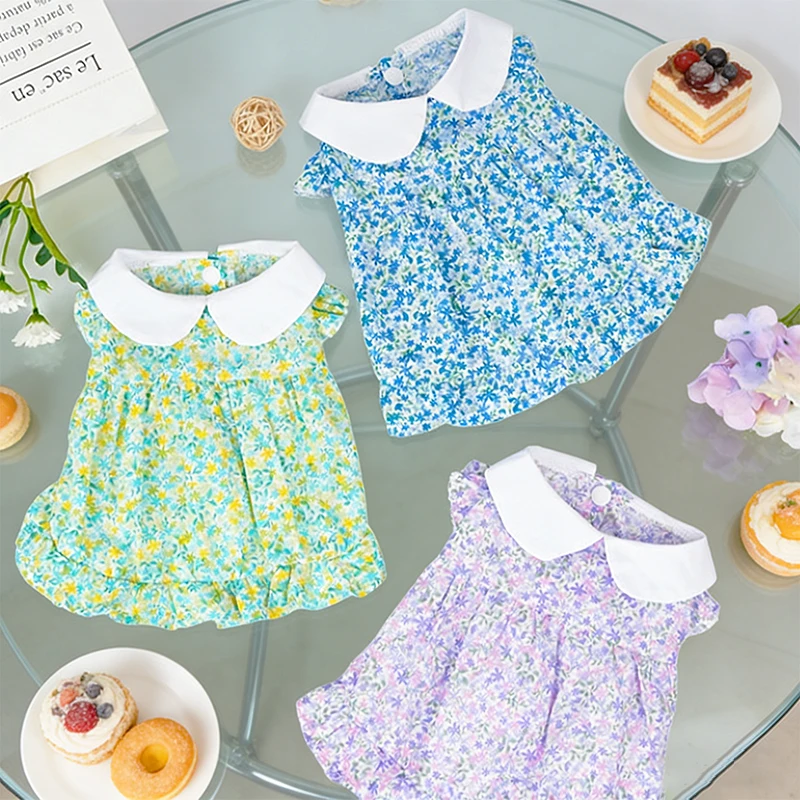 Summer Pet Clothes Floral Print Dog Dress Chihuahua Yorkshir