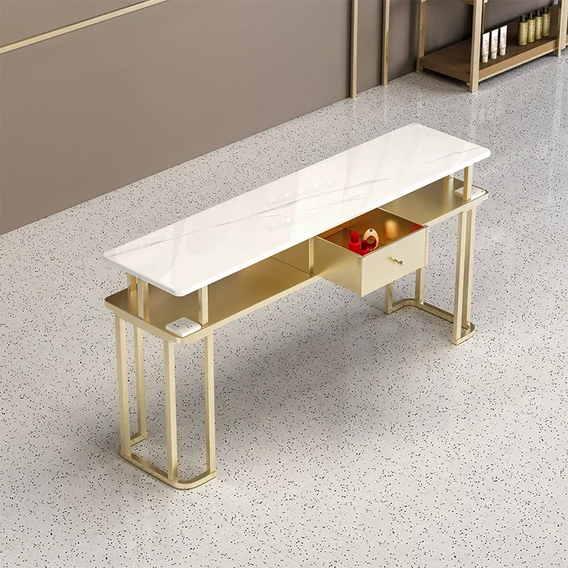 Nordic and American table and chair set marble nail table complete set of light luxury with socket