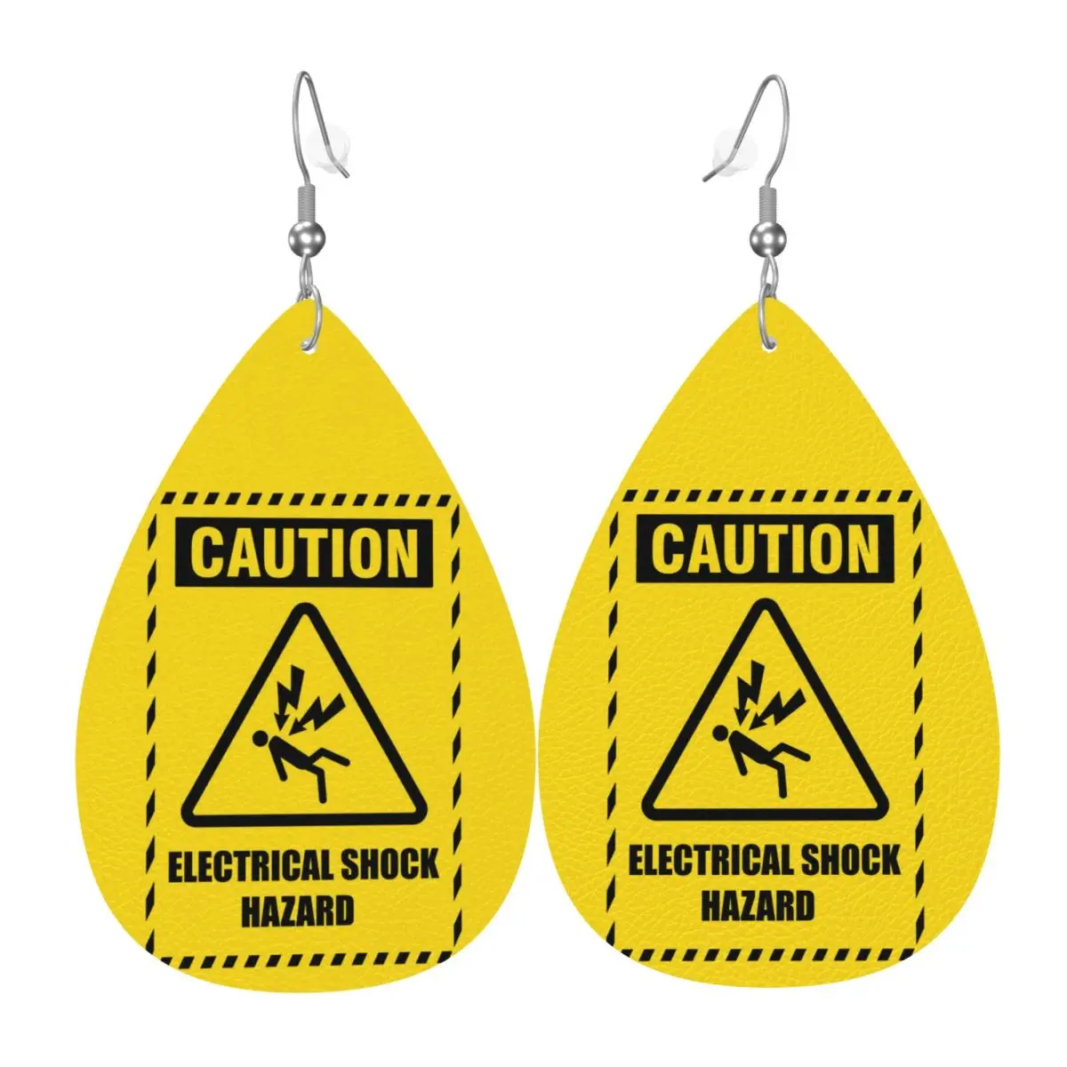 Custom Funny Caution Warning Leather Teardrop Earrings for Women Leather Earrings Fashion Lightweight for Parties Holidays