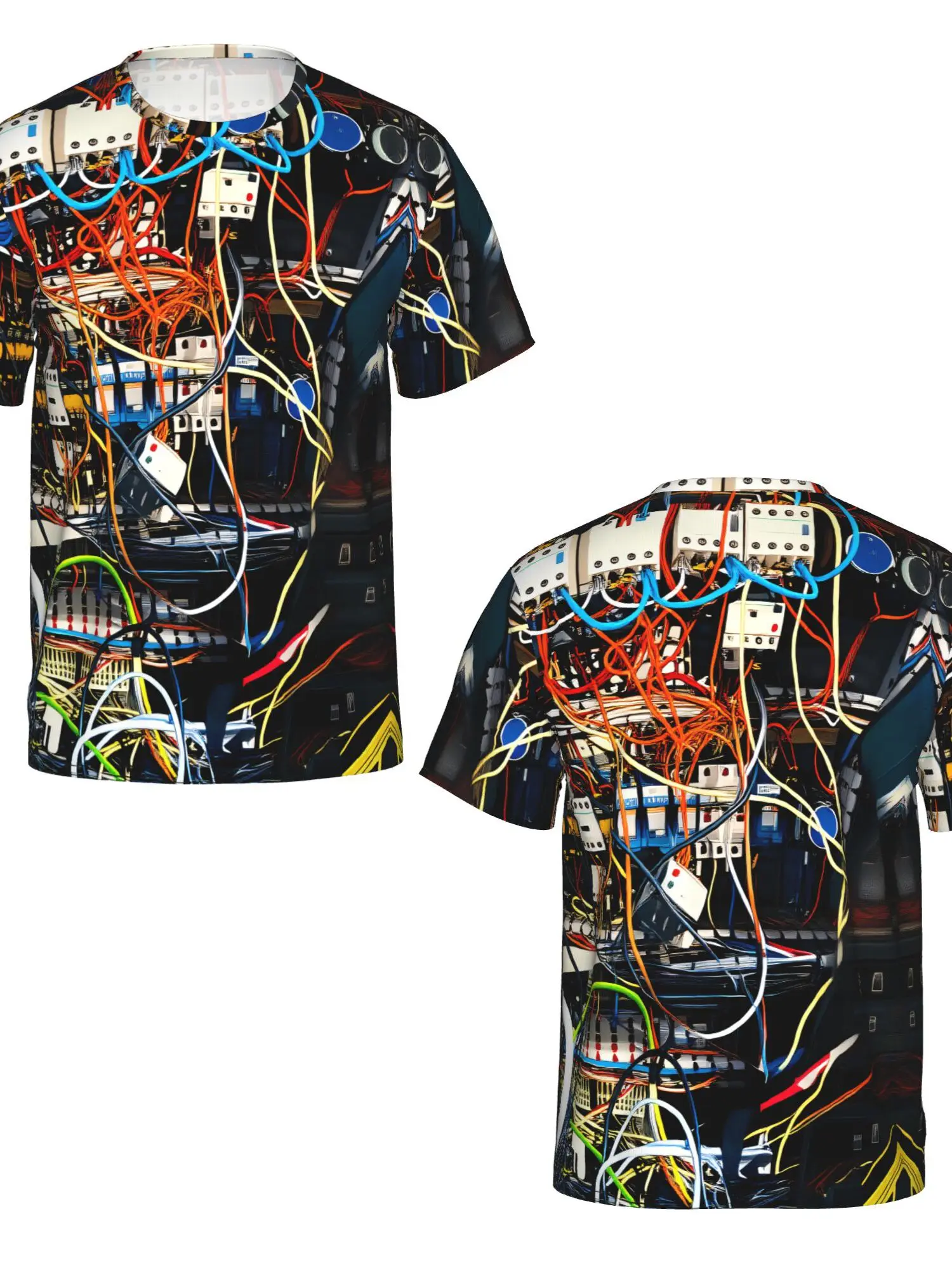 Men's Crew Neck Tee 3D Colorful Circuit Wire Electrical Panel Full Print Casual Tops