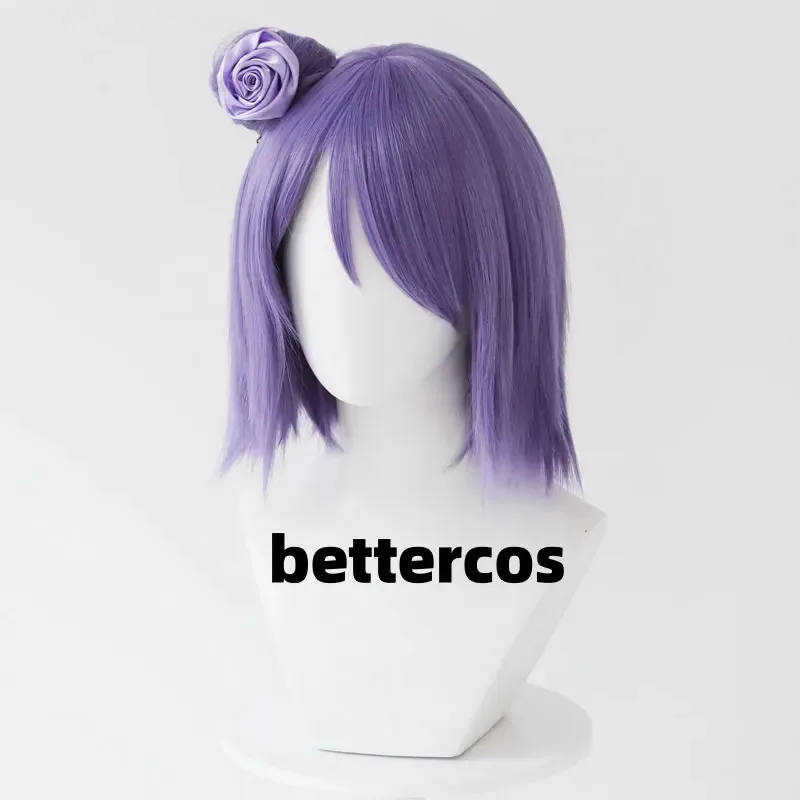 Konan Cosplay Wig Anime Purple Short With Bun Heat Resistant Synthetic Hair Halloween Party Wigs + Wig Cap