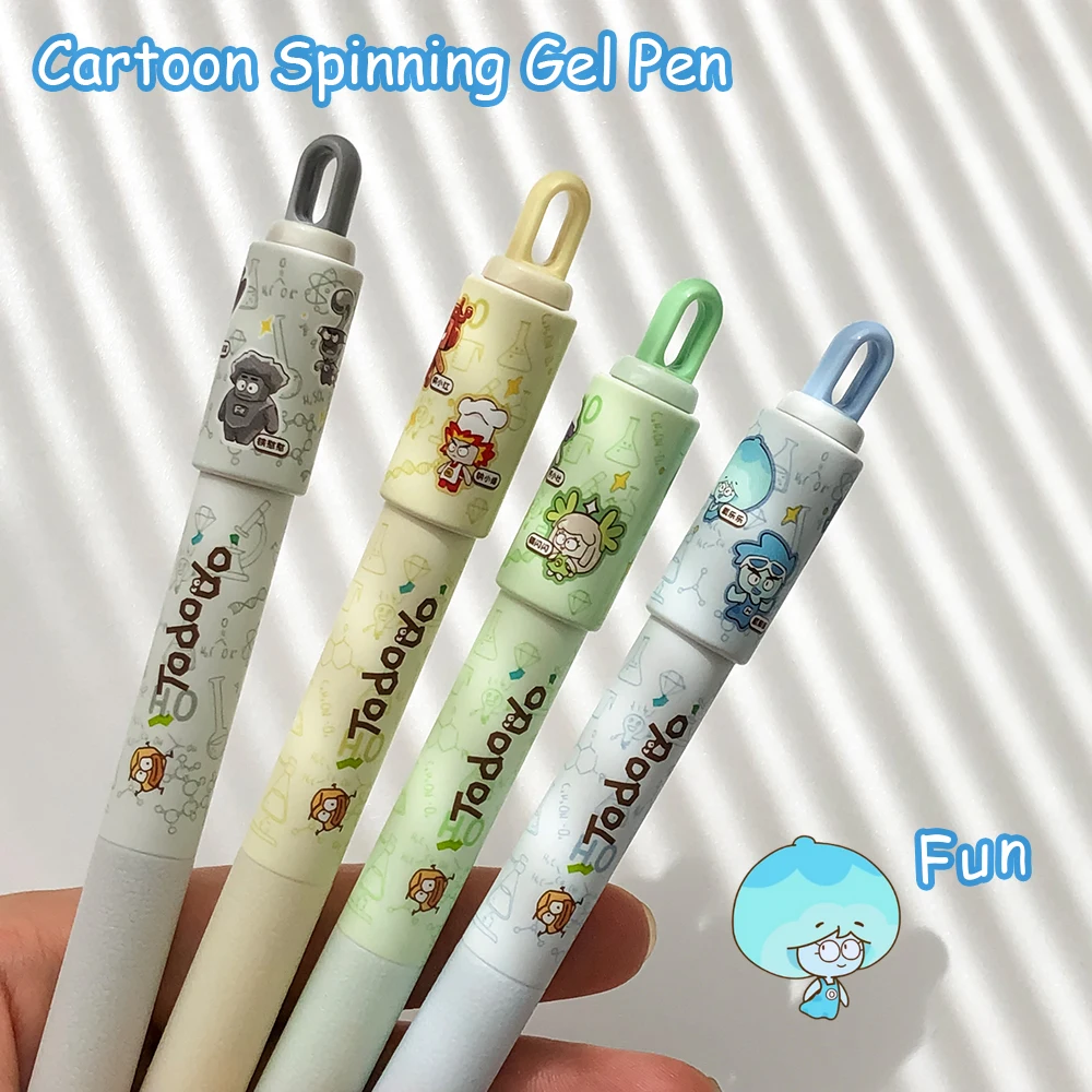 

4 Pack Fun Cartoon Spinning Gel Pens 0.5mm Cute Stress-Relief Quick-Dry Pens for School Office Writing Needs