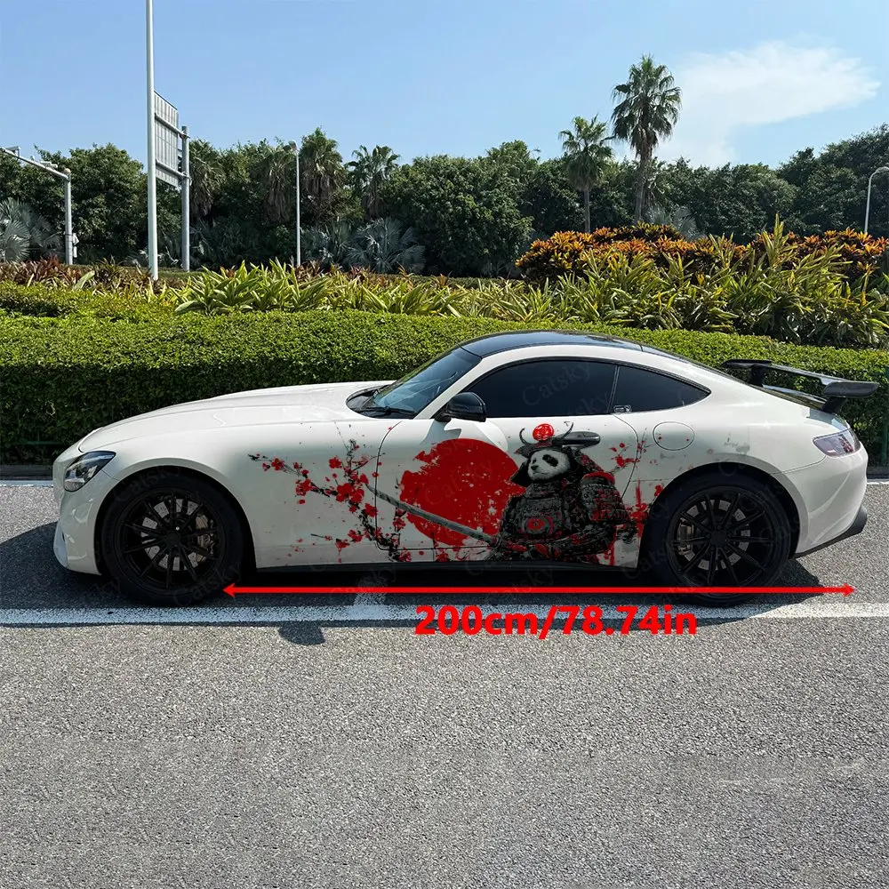 2pcs Armored Samurai Panda Car Side Wraps, Self-Adhesive PVC Waterproof & Scratch-Resistant Stickers, Car Accessory Gift
