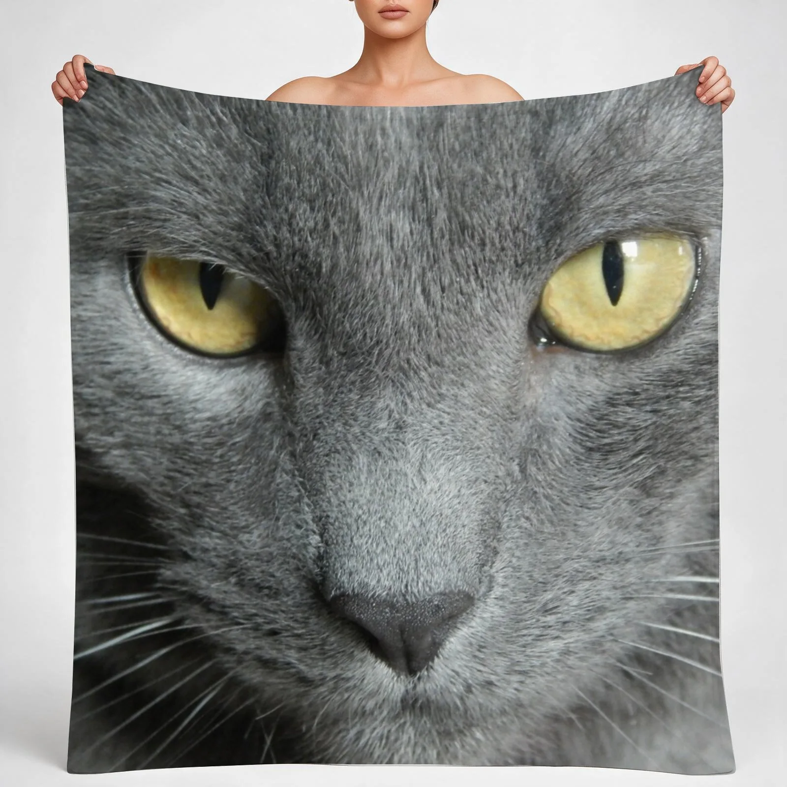Russian Blue Cat Throw Blanket couch cozy soft plush fuzzy picnic outdoor blanket