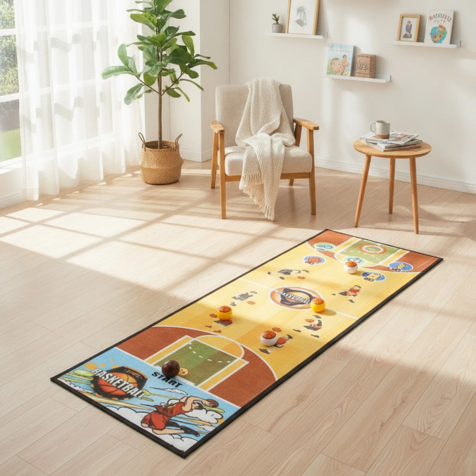 Basketball Play Mat with Game Pieces Non-Slip Basketball Game Mat Sports Rug Compact Toy Easy Clean for Children, Playrooms