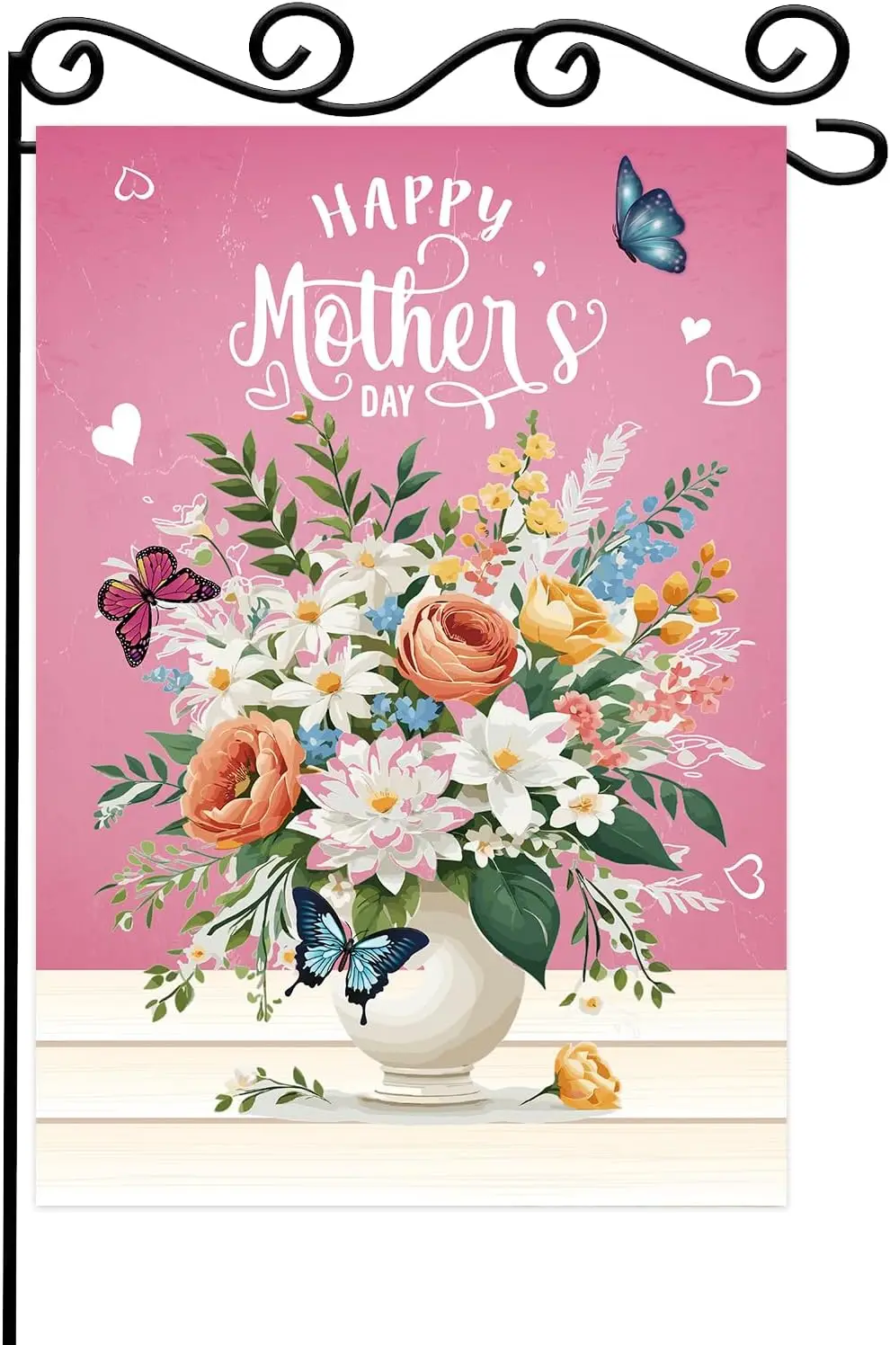 Pink Vase Happy Mother's Day Garden Flag, The Mom The Myth The Legend Birthday Decor,Happy Mothers Day Garden Flag, Butterfl