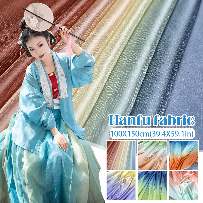 

1/2/3/5M Rainbow Printed Gradient Color Fabric Antique Style Wrinkle Fabric For Diy Sewing Hanfu Dress Stage Costume Decor