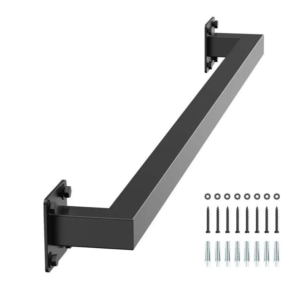 

3ft Wall Mount Stair Handrail Black Iron Square Tube 250lbs Load Capacity Indoor Outdoor Safety Support