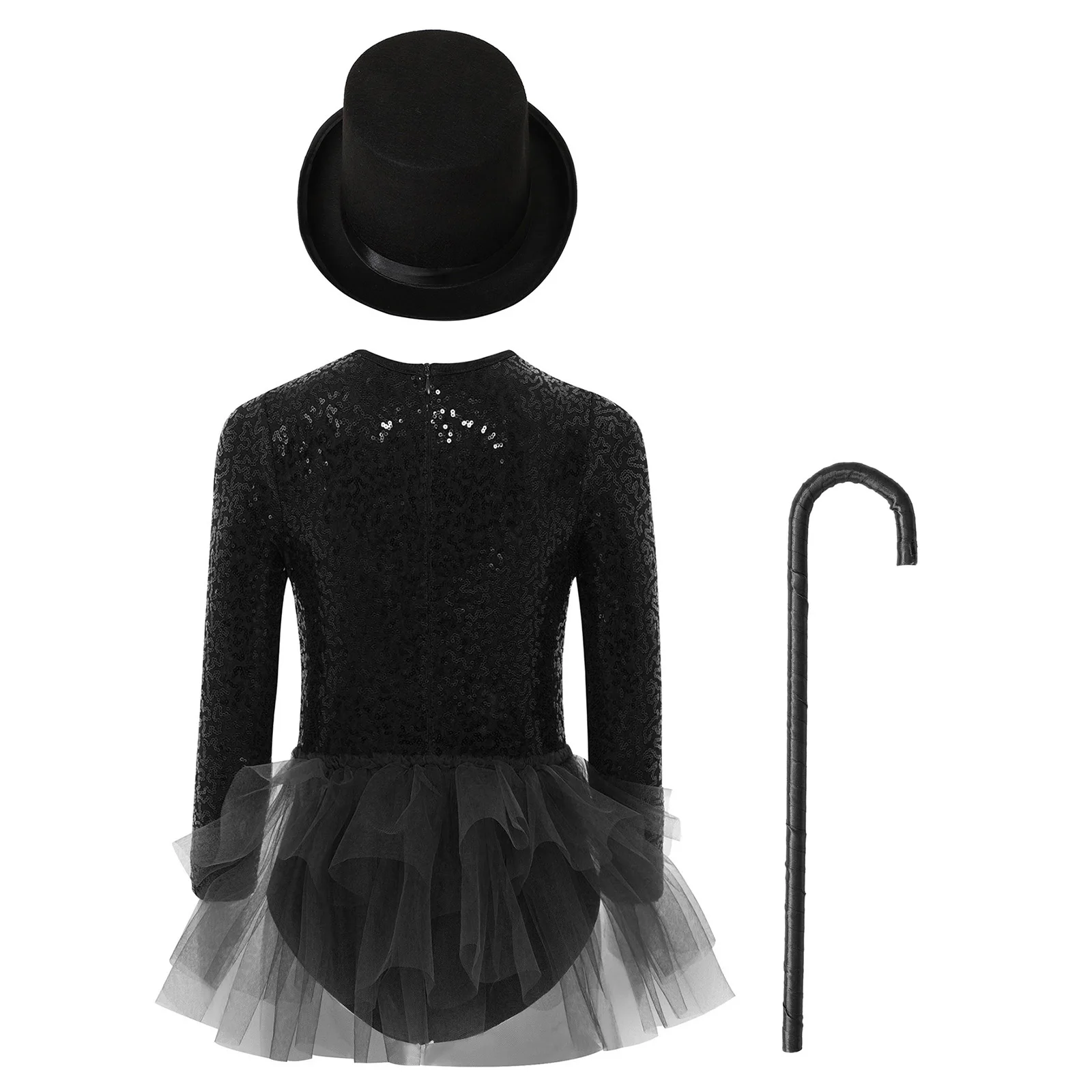 أطفال بنات ملابس رقص الجاز هالوين كرنفال السيرك الساحر تأثيري الملابس الترتر سستة تول متجنب يوتار مع قبعة #2