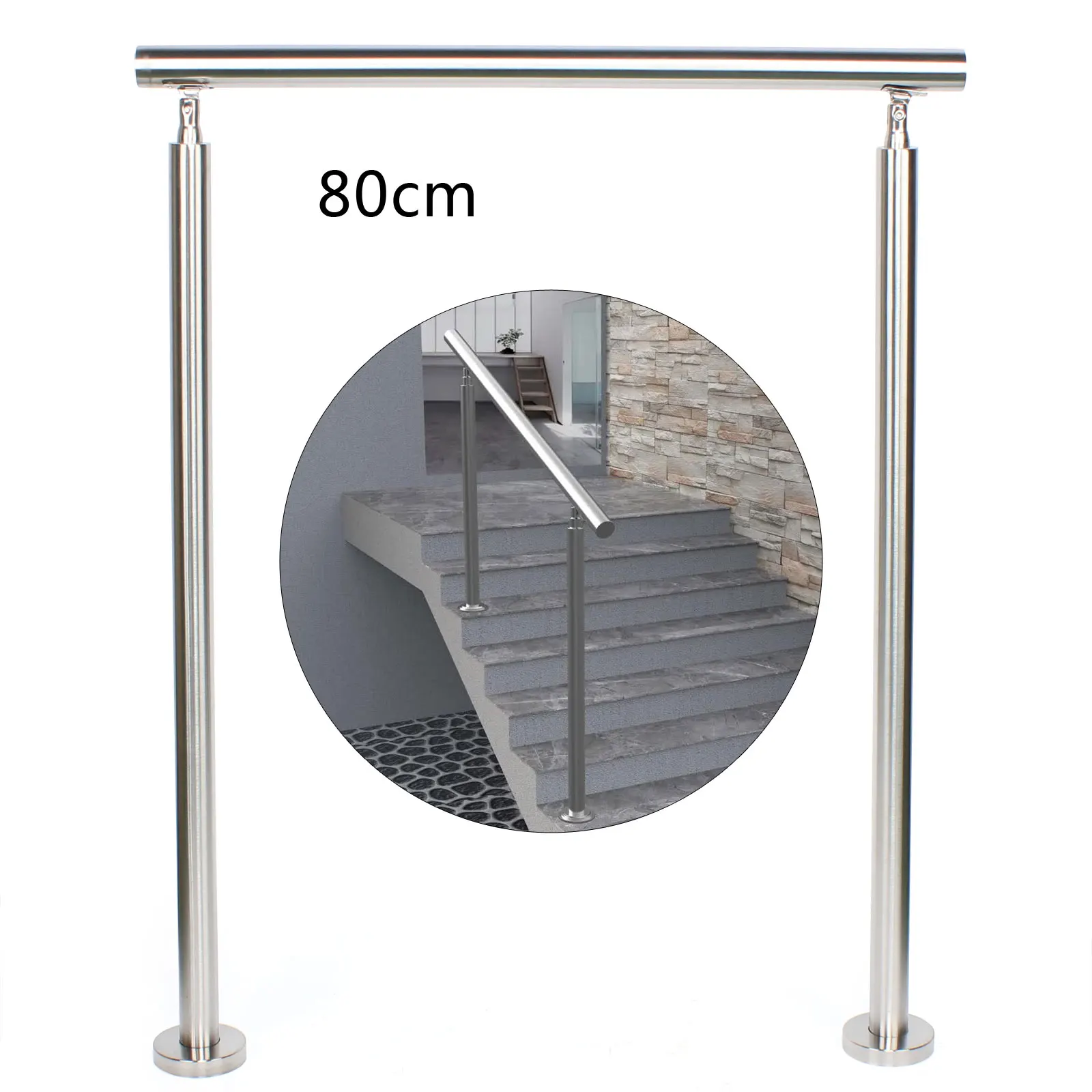 Manija de seguridad de acero inoxidable de 80 cm, kit de pasamanos de barandilla de escalera, riel de agarre de seguridad para exteriores para barandilla interior/piscina