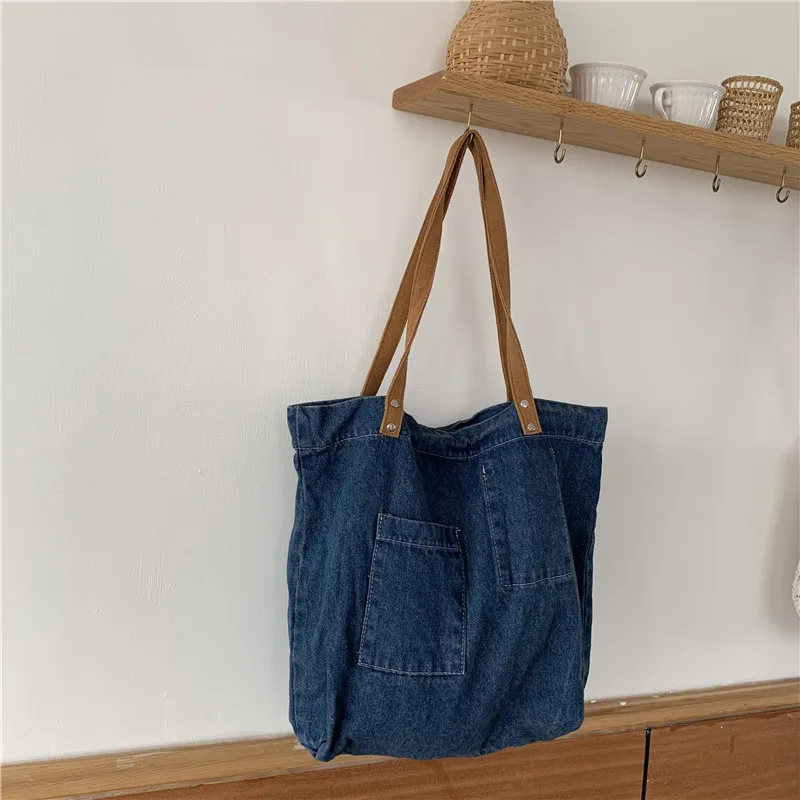 New Denim Handbag Female Japanese Literature Art Wash Jeans Shoulder Handbags Large Canvas Crossbody Bags for Women