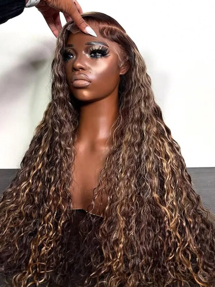 

40 Inch 4/27 Ombre Deep Wave Curly Highlight Wig Human Hair Brazilian 13x6 13x4 Glueless Wig Ready To Wear For Women 250 Density