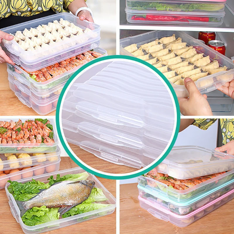 Kitchen Organizer Dumpling Box Food Storage Container Refrigerator Keep Fresh Storage Box Multi-Layer Transparent Dumpling Box