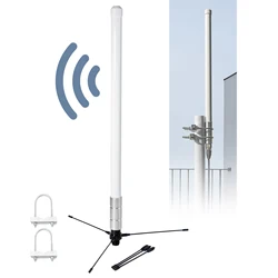 144/430MHz VHF UHF Dual Band Fiberglass Waterproof Outdoor Base Antenna with Mounting Bracket Ground Plane Kit for Two Way Radio