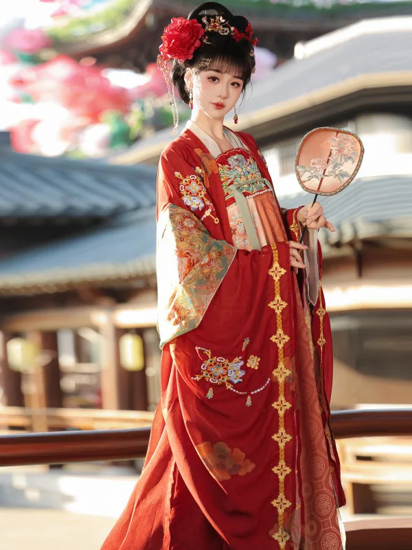 

Original Han Tang Huayun Women's Hanfu [Jinque Yaoguang] Tang Dynas Chest-Length Embroidered Svel irt Polyester Fiber