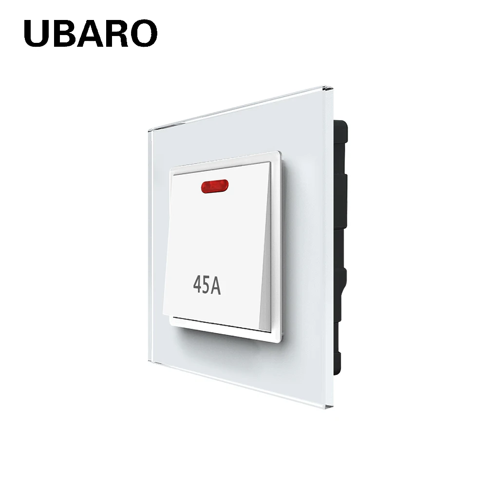 Ubaro EU \\ UK glass panel 45A strong push button switch zero fire wire control powerful equipment with red and