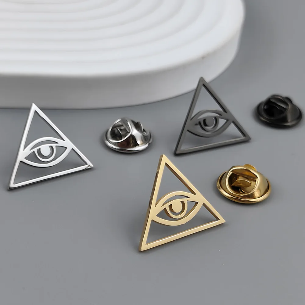 

Triangle Eye Pins Stainless Steel Eye Brooch Holy Egyptian Pyramid Bag Badge Amulet Jewelry Men Women