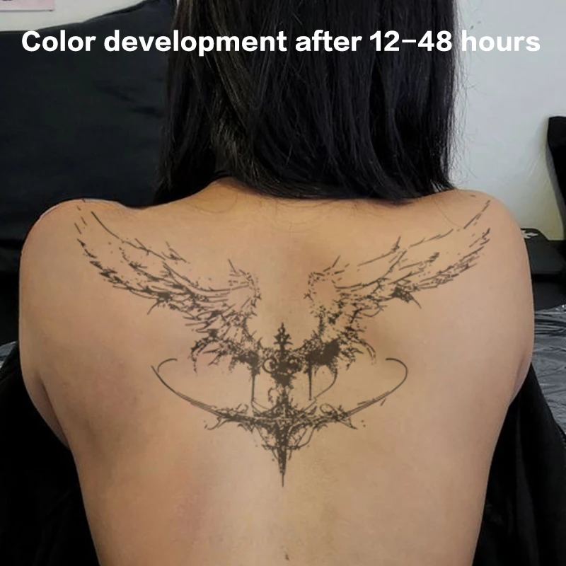 Angel Wings Crown Herbal Juice Tattoo Patch Dark Gothic Style Back Waterproof Temporary Tattoo Durable Fake Tattoo Festival
