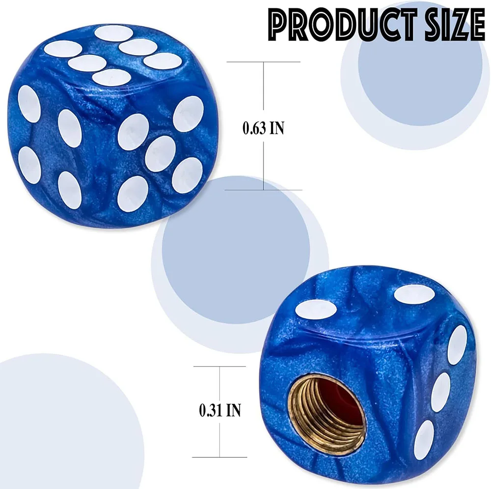 4Pcs Pearl Pattern Dice Tire Valve Stem Caps, Leak-Proof Air Protection | Light-Weight Universal Tire Valve Stem Covers