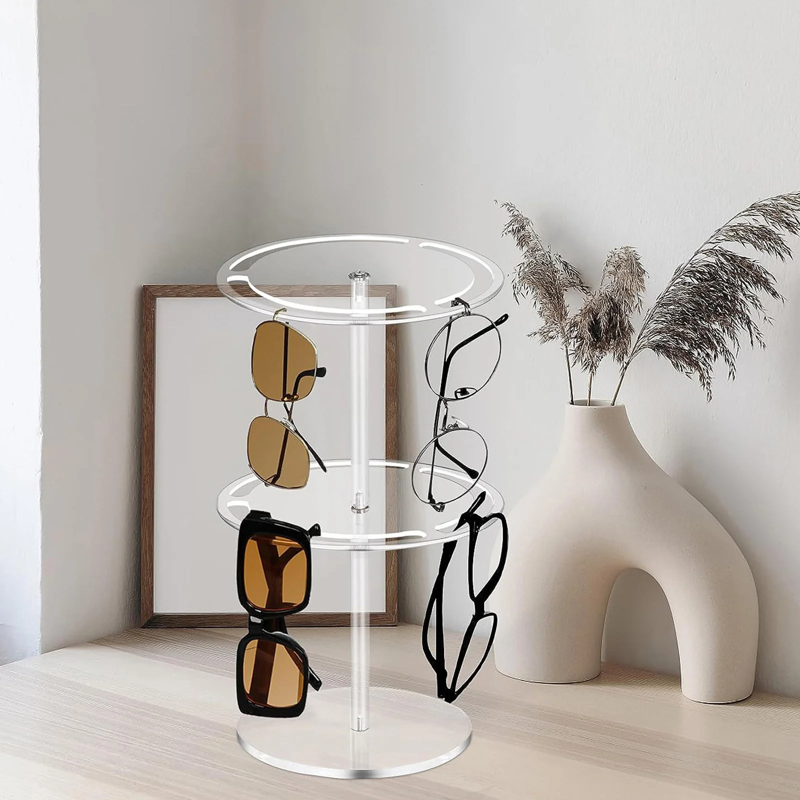 

Eyewear Tabletop Organizer Acrylic Sunglasses Holder Stand Stable Base Rotating Design Glasses Display Rack Sunglasses Holder