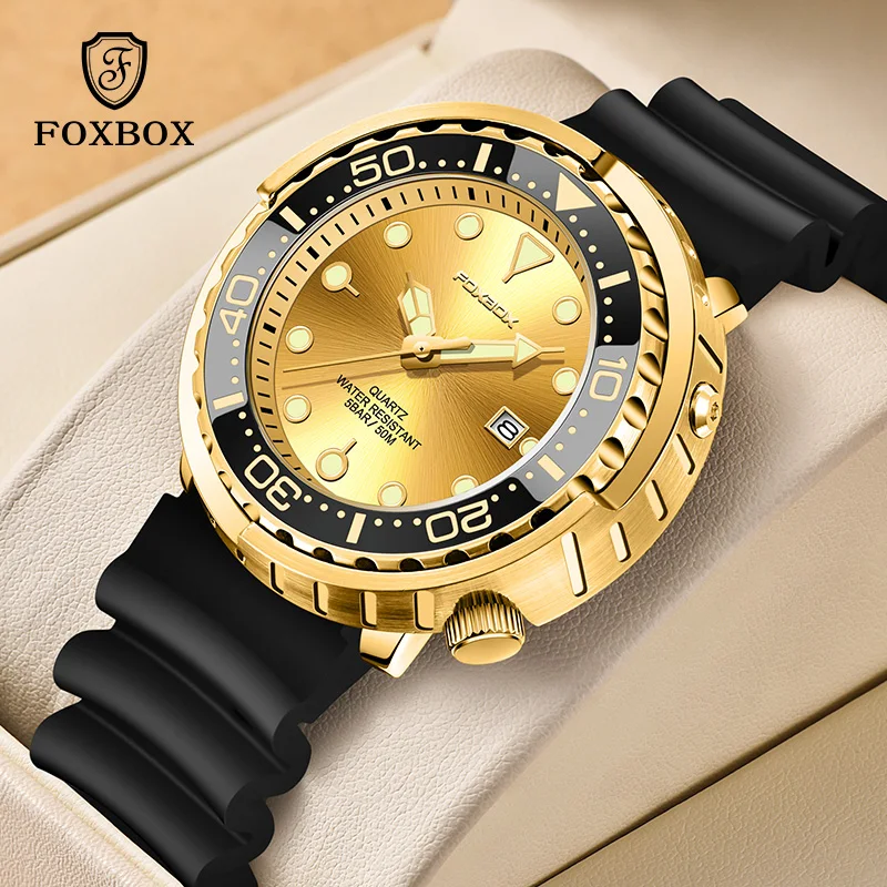 LIGE موضة ساعة ذهبية للرجال العلامة التجارية الفاخرة 50 متر مقاوم للماء ساعة يد رجالي كوارتز العسكرية سيليكون الرياضة غواص ساعة الرجال