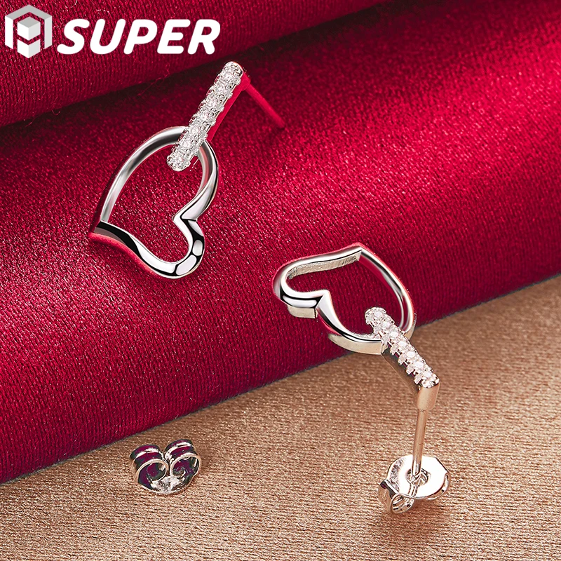 

925 Sterling Silver Heart AAA Zircon Stud Earring For Woman Fashion Charm Wedding Engagement Party Jewelry