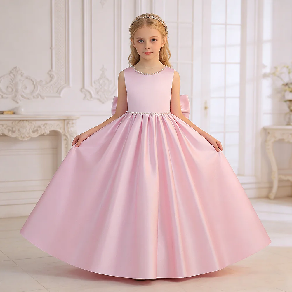 

Элегантные атласные платья с V-образным вырезом на спине для девочек: на свадьбу, для подростков, на день рождения, для подружек невесты, праздничная одежда для детей