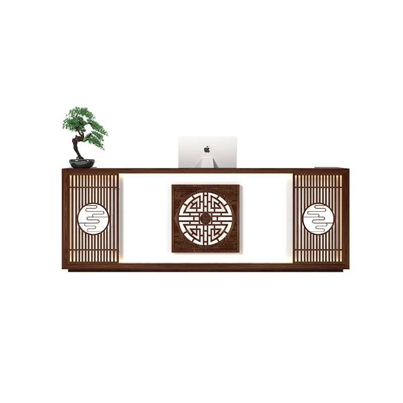 

New Chinese retro hotel Bar checkout page Homestay Caier foot bath solid wood reception desk