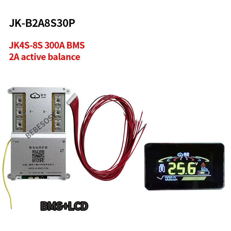 JK BMS 300A 4S 5S 6S 7S 8S Jikong Smart BMS Li-ion LiFePo4 2A Active Balance with Bluetooth APP Support LCD 12V 24V Smart BMS