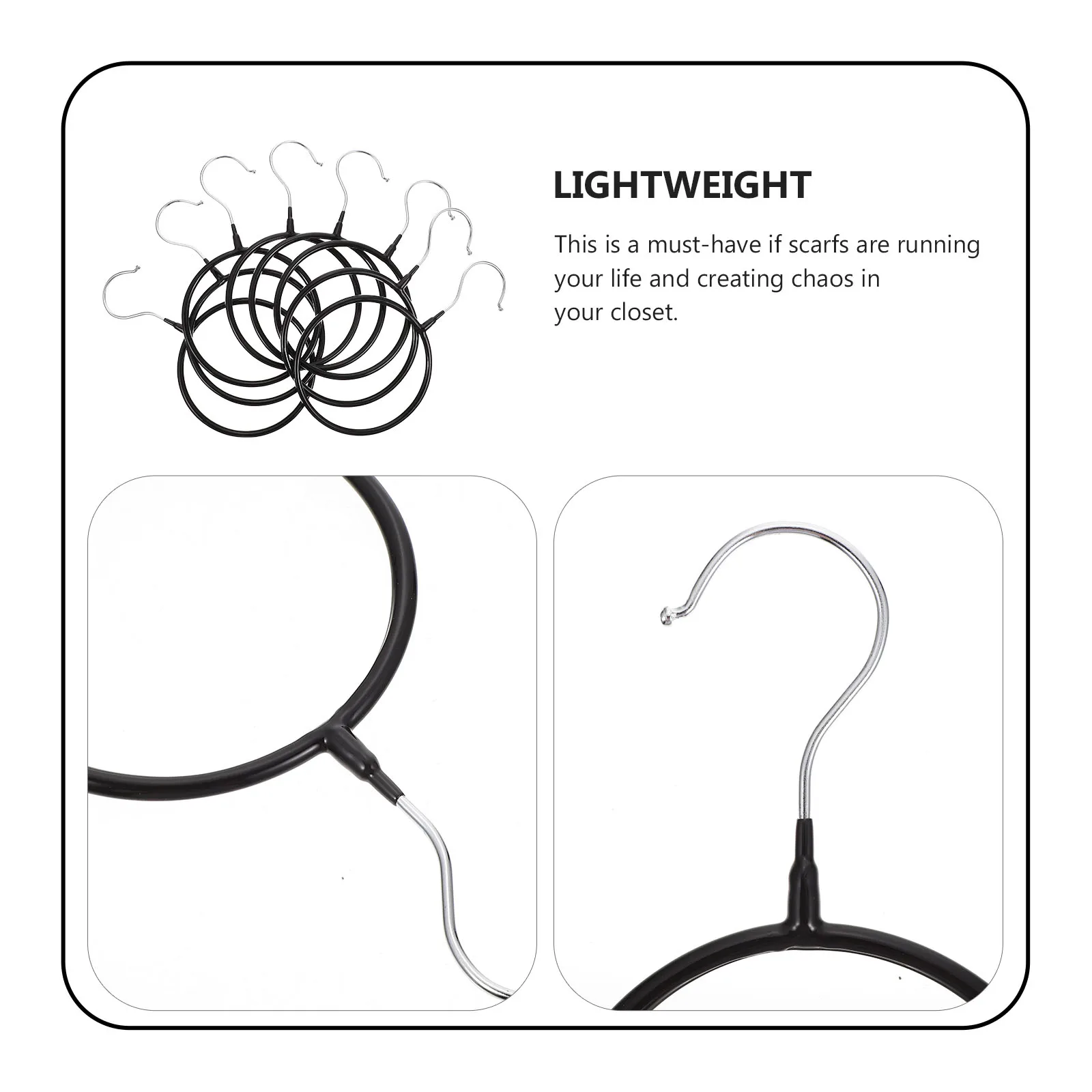 

8 Pcs Black Large Scarf Hanger Closet ganizer Hanging Ring Towel Rack Multi functional Necktie Holder Premium Material Long Use