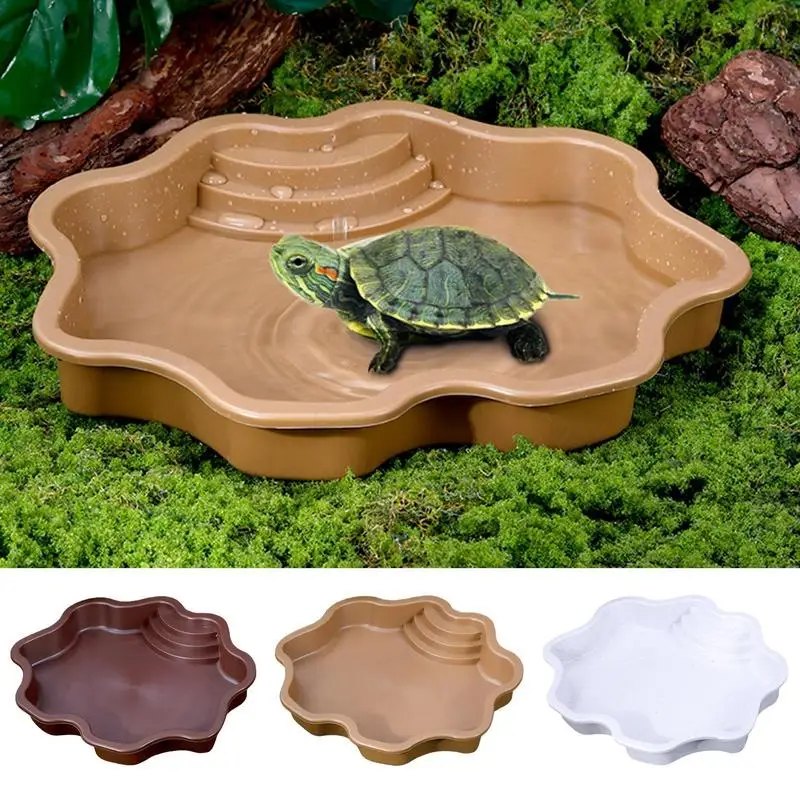 Turtle Pool Large Reptile Turtle Bathing Tub Feeding Bowl Lizards Habitat With Ramp Tortoise Feeder Bowl for Small Geckos Turtle