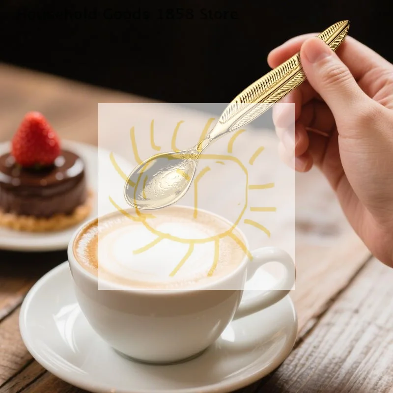 

1/2/4/6pcs Retro Coffee Spoon Creative Feather-shaped Coffee Stirring Spoon Dessert Spoon Home Tea Dessert Stirring Spoon