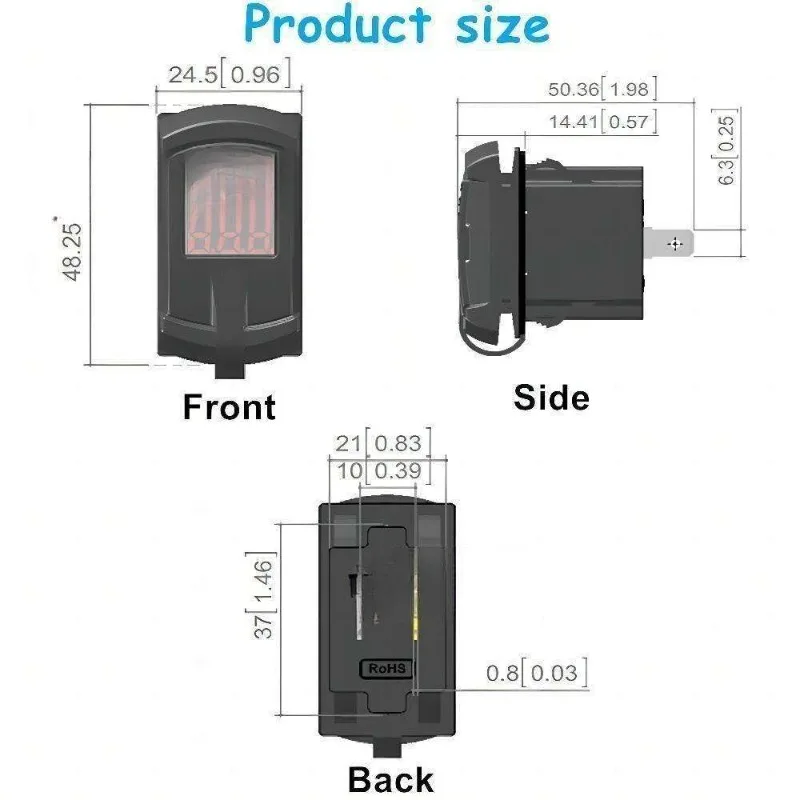 Rocker Switch Motorcycle Charger with Voltage Display, Waterproof USB Port for Bike Modification