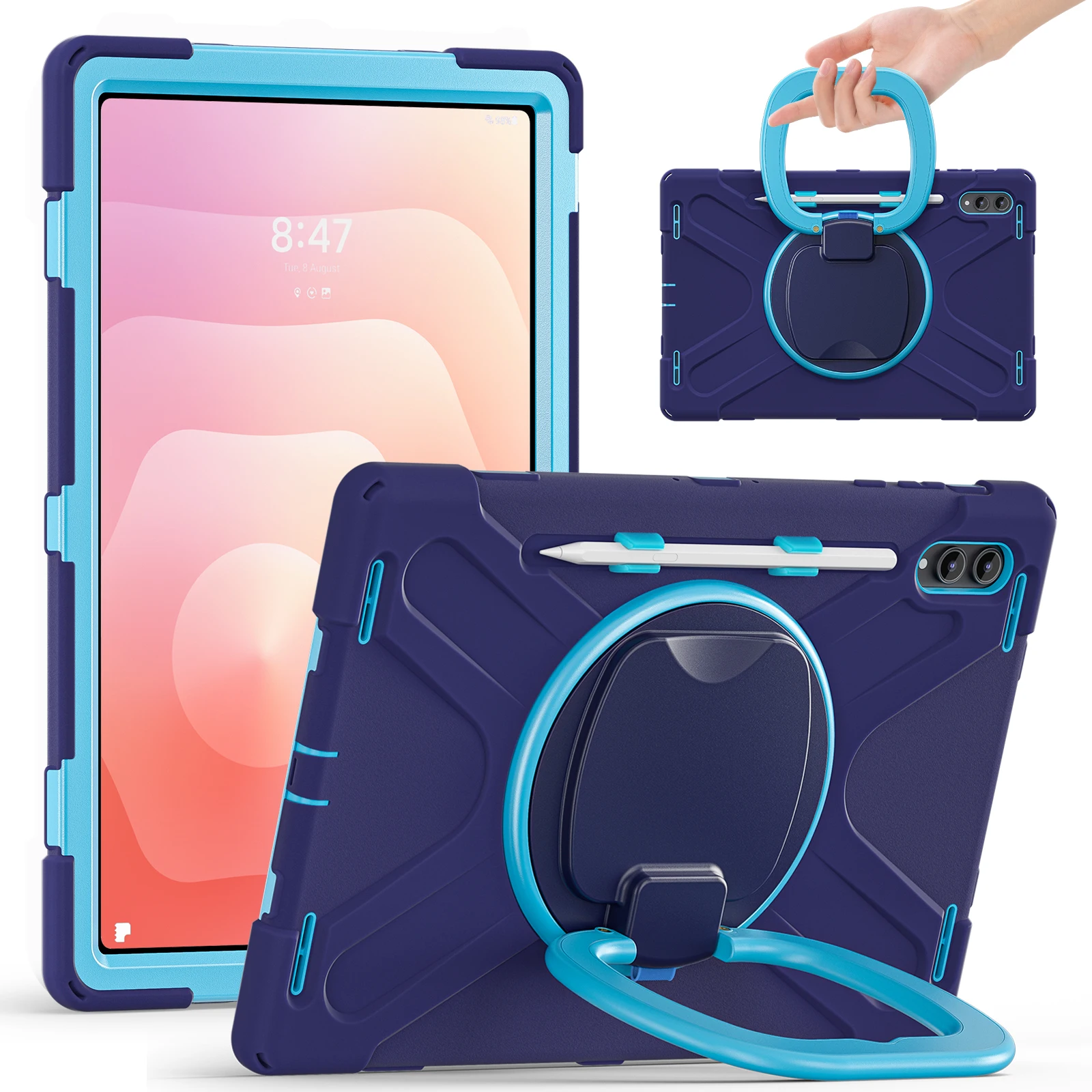 

For Samsung Galaxy Tab S11 Ultra 2025 SM-X930/ X936/ X936B Shockproof Stand Case Rotation Hand Ring Stand Shockproof Cover