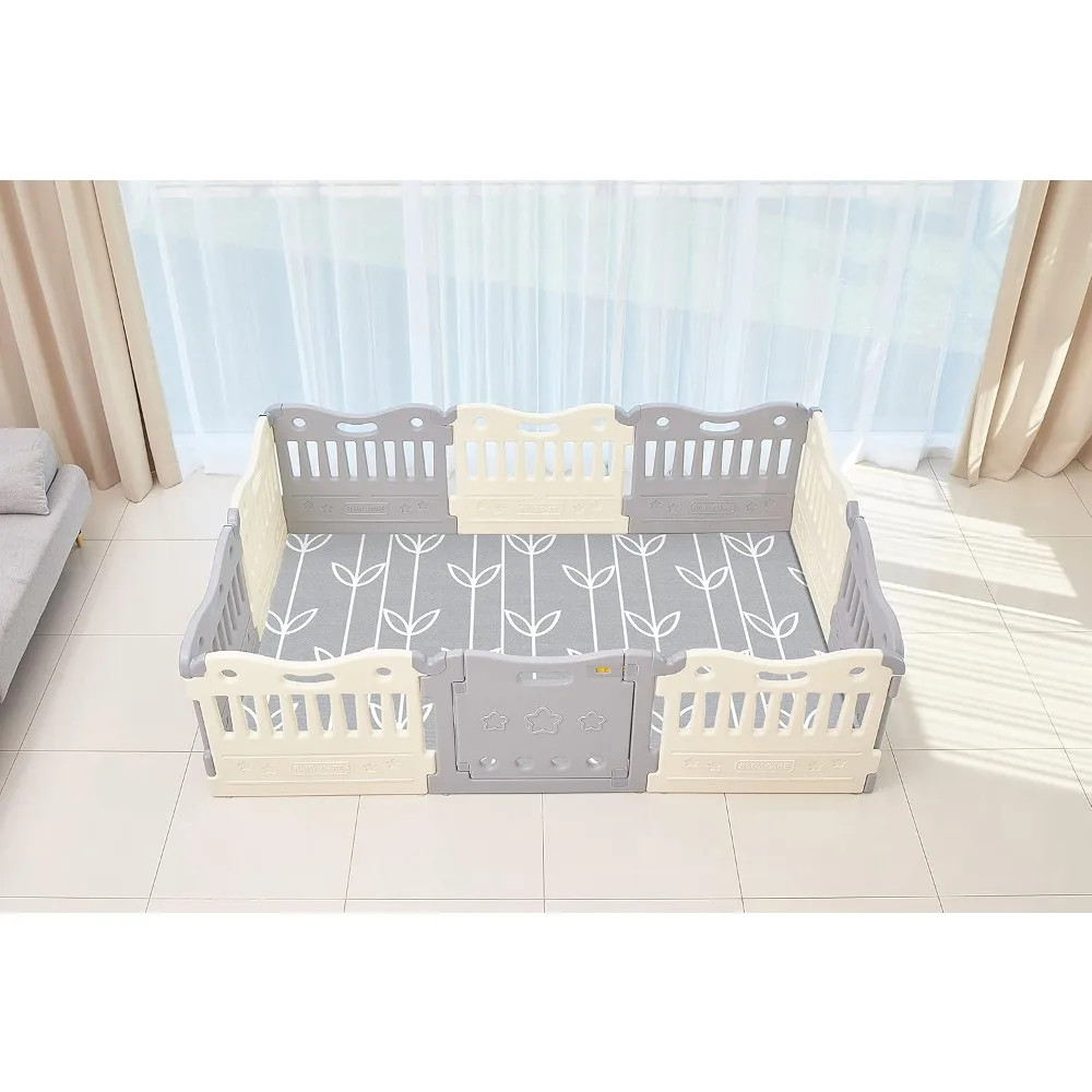 

Play Pen - Extra Large Baby Play Yard - Play Pen for Baby - Safe with Double Locking (Grey, Full Set)