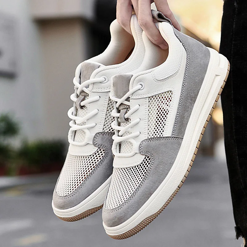 Men's Height-increasing Sneakers Hollow Ventilated Mesh Shoes Summer Low-top Thick-soled Sports and Casual Shoes Trendy Shoes