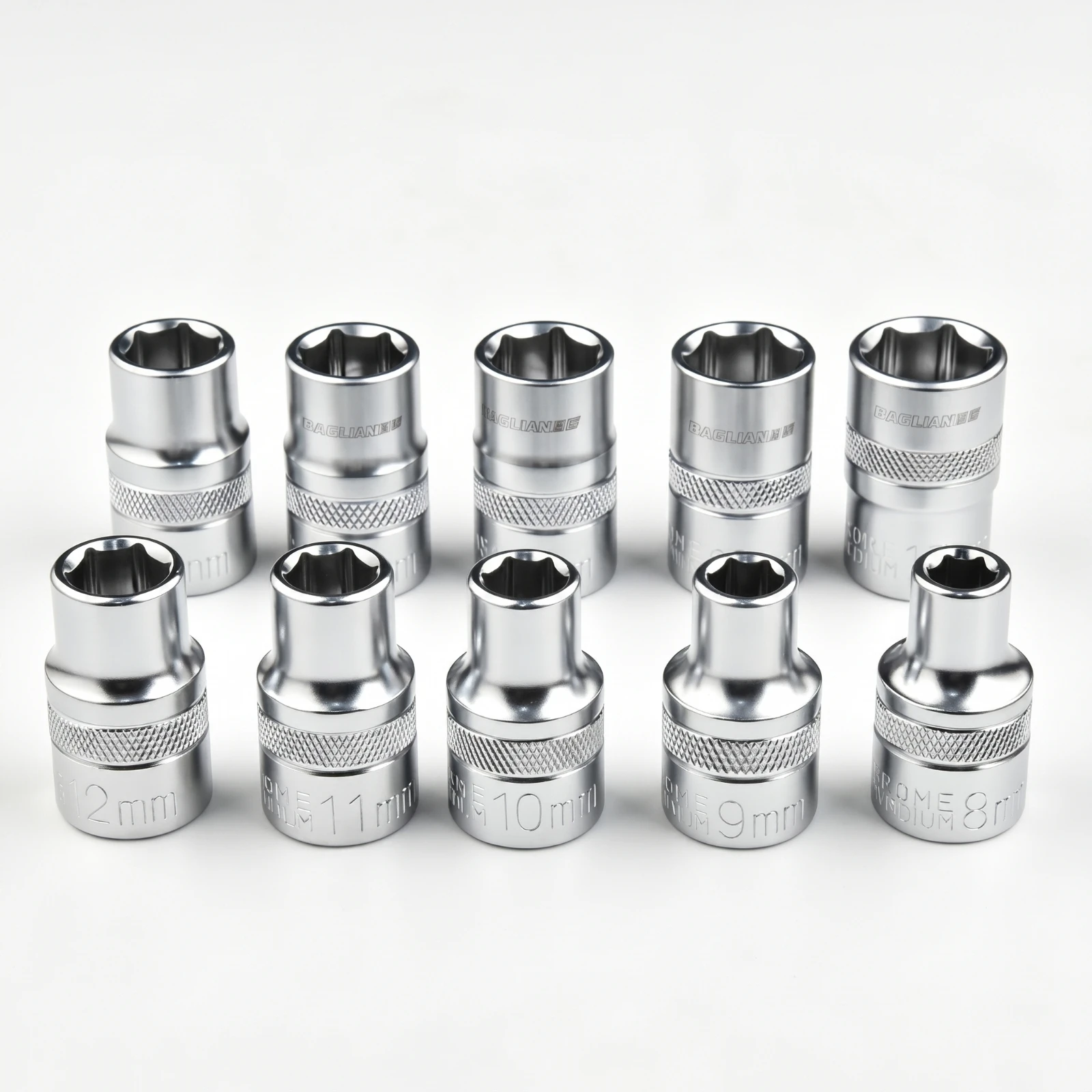 10 Pieces Metric Sockets Chrome Vanadium Hex Sockets Hardware Polished Long-Lasting for Mechanics, Workshop, Garage