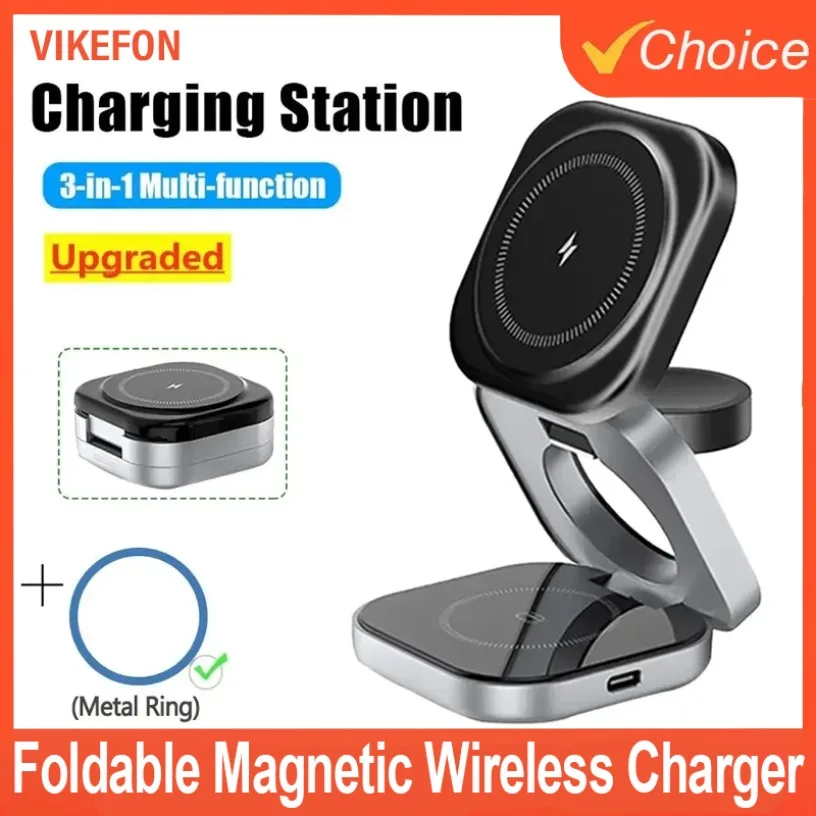 Magnetic Wireless Charger 3 In 1 Foldable Fast Charging Holder Stand For iPhone 15 14 13 Pro Max IWatch AirPods 3/2 Station Dock