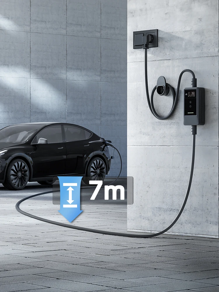 dé 3,7kW auto ladegerät typ 2 mit App erhältlich mit 5,5m, 7m, 10m, 15m, 20m und 25m Ladekabel, 1-phasig, 6A–16A Stromregulierung, Schuko Plug & Play für EV PHEV